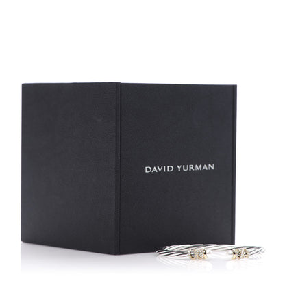 David Yurman Sterling Silver 18K Yellow Gold Diamond Pearl Helena Cuff Bracelet 6 of 6