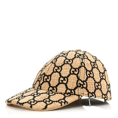 Gucci Raffia GG Monogram Elaphe Embroidered Aisha Baseball Hat M Ivory Black 1 of 11