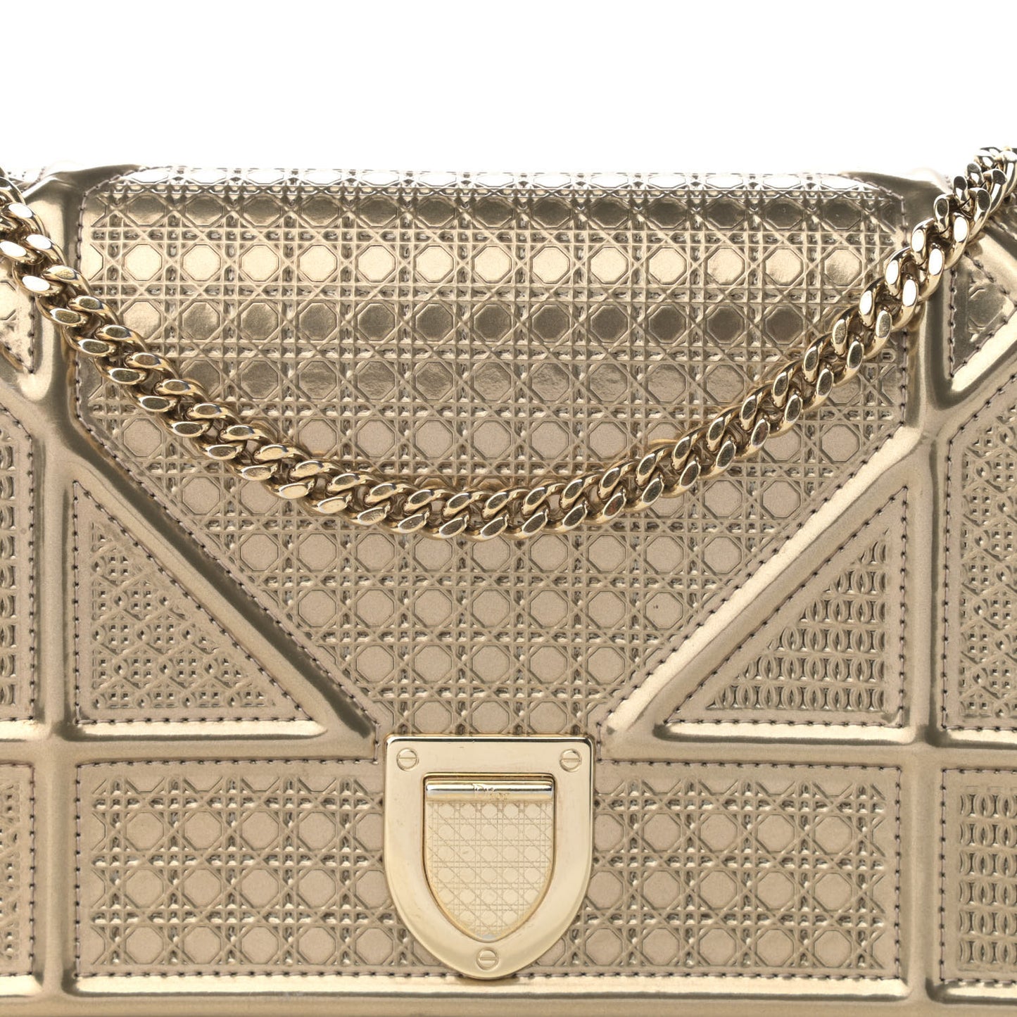 Metallic Patent Micro-Cannage Diorama Wallet on Chain Pouch Gold