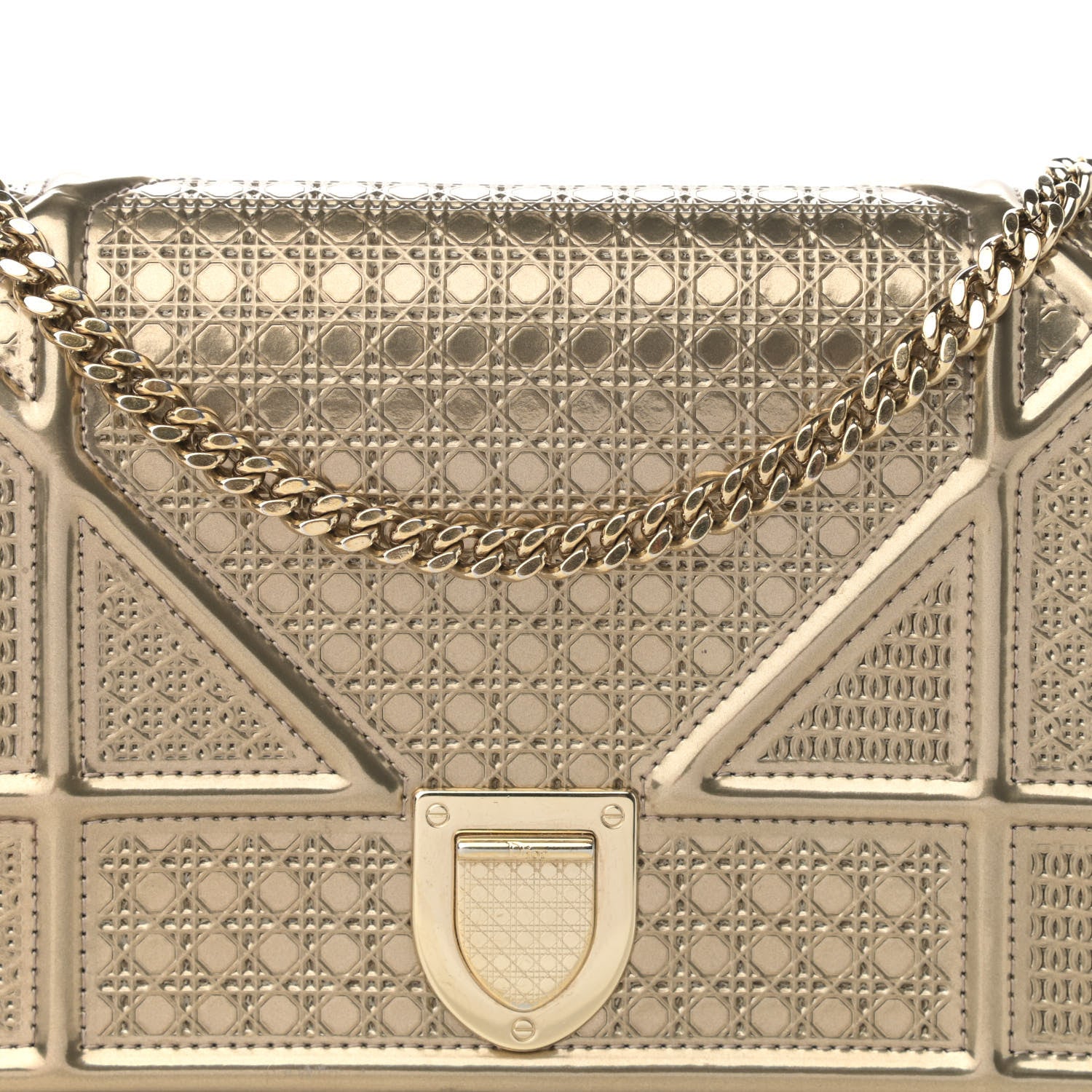 Christian Dior Metallic Patent Micro-Cannage Diorama Wallet on Chain Pouch Gold 9 of 12