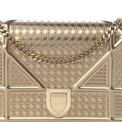 Christian Dior Metallic Patent Micro-Cannage Diorama Wallet on Chain Pouch Gold 9 of 12