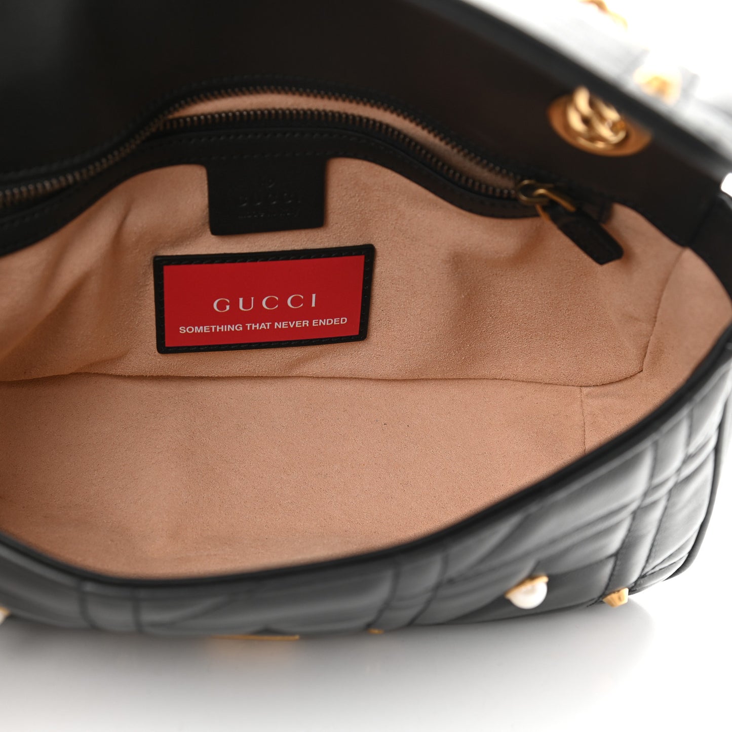 Calfskin Matelasse Studded Small Pearly GG Marmont Shoulder Bag Black