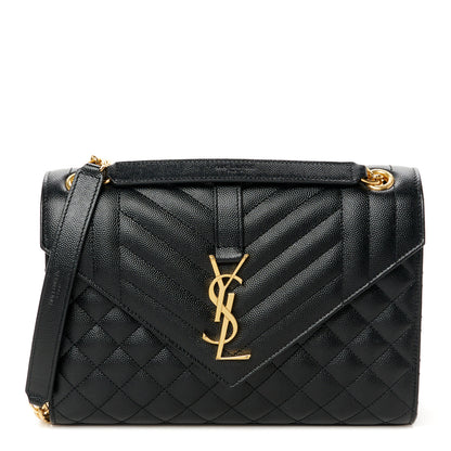 Saint Laurent Grain De Poudre Textured Mixed Matelasse Triquilt Medium Monogram Satchel Black 1 of 10