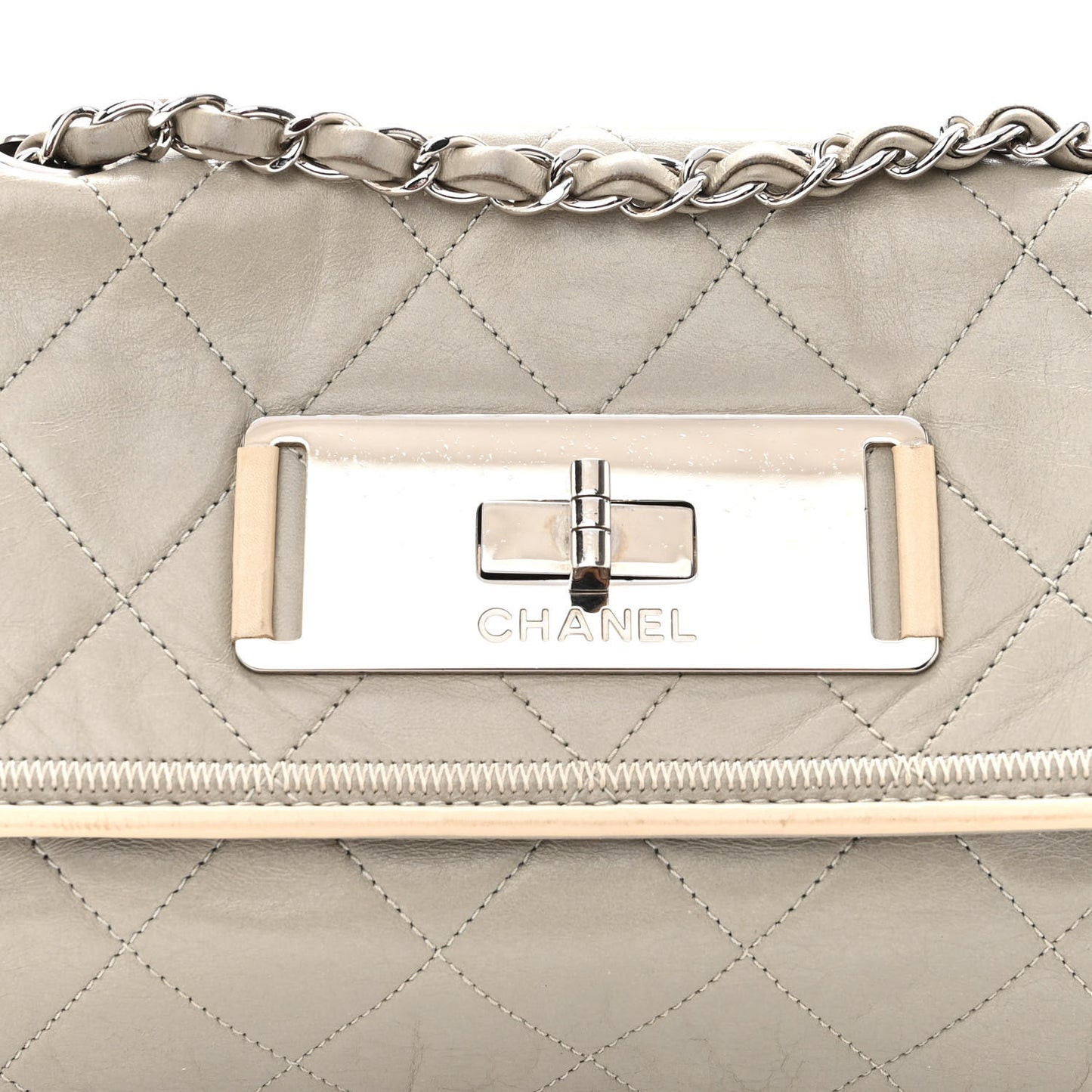 Lambskin East West Mademoiselle Flap Grey