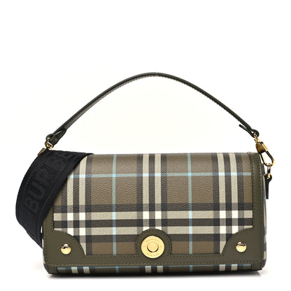 Burberry Coated Canvas Calfskin Vintage Check Note Top Handle Shoulder Bag Olive Green 1 of 11