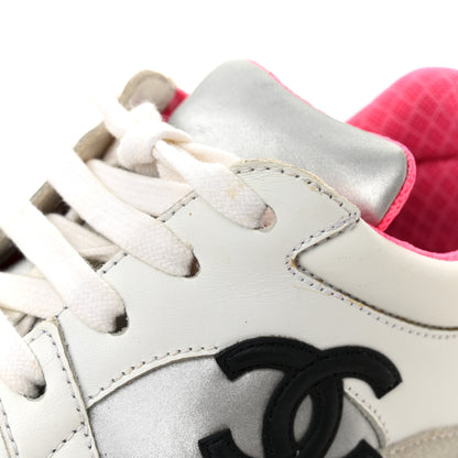 Chanel Calfskin Fabric Sneakers 36 White Silver Fluo Pink 10 of 14