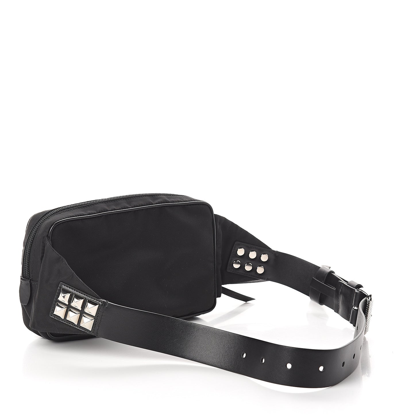 Tessuto Nylon Calfskin Studded Belt Bag Black