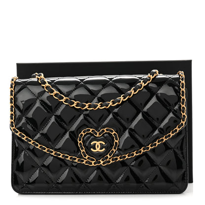 Chanel Patent Quilted Chain Around Heart Flap Black 11 of 11