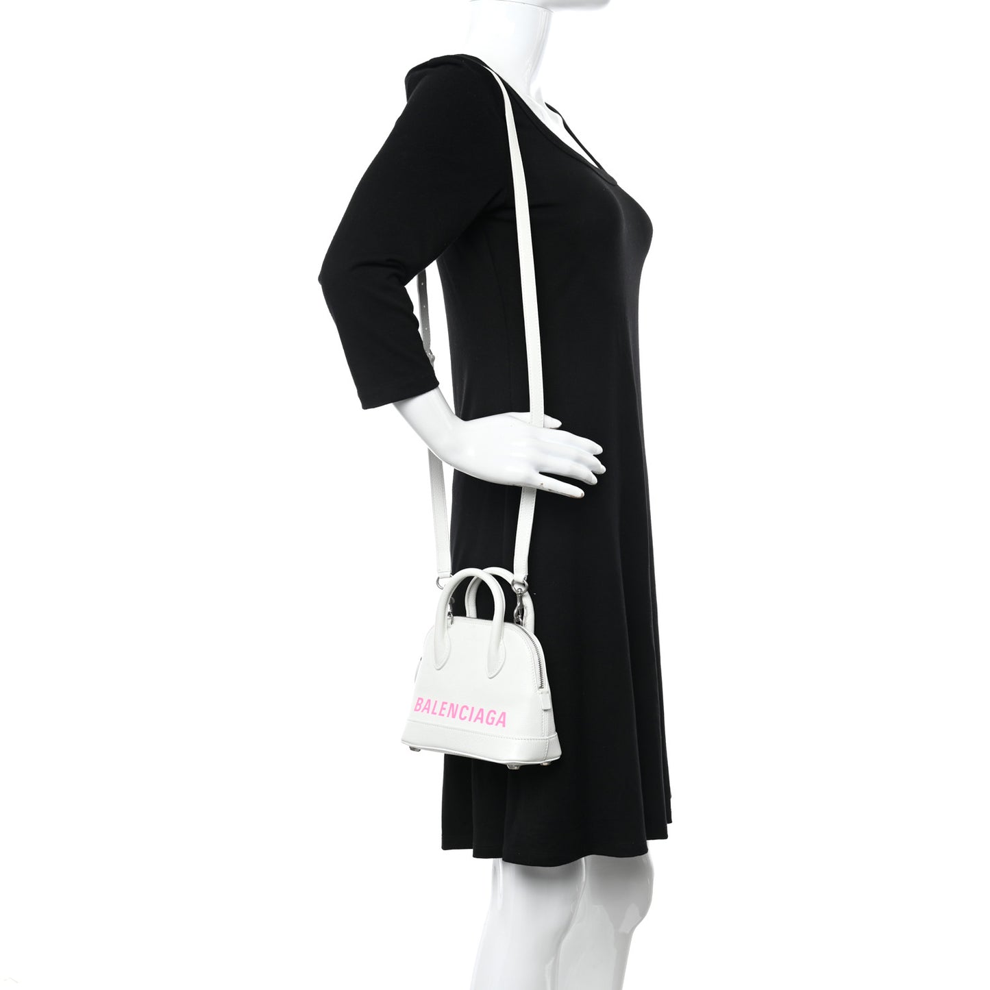 Grained Calfskin Logo XXS Ville Top Handle Bag White Fluo Pink