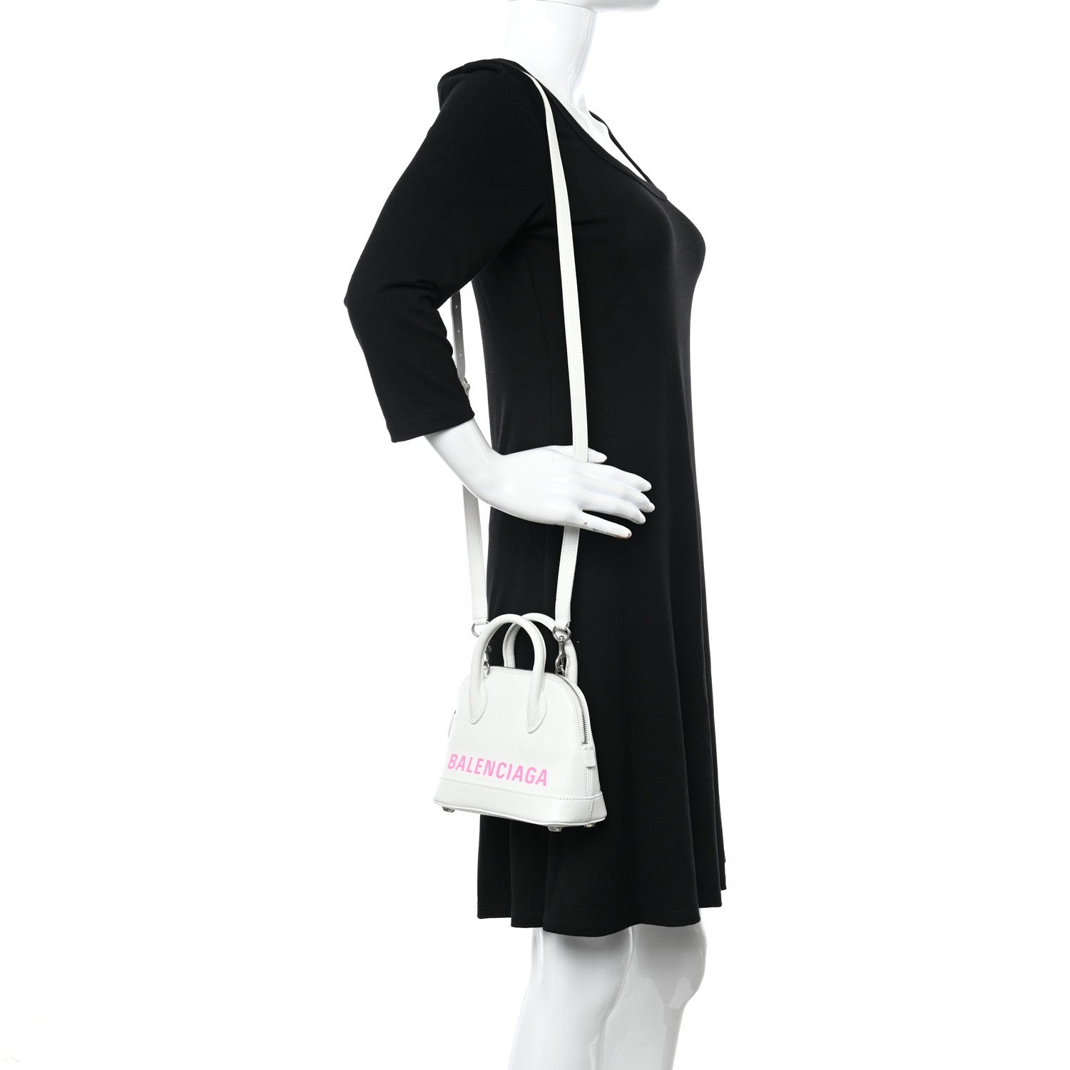 Balenciaga Grained Calfskin Logo XXS Ville Top Handle Bag White Fluo Pink 2 of 14