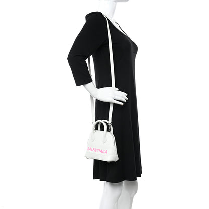 Balenciaga Grained Calfskin Logo XXS Ville Top Handle Bag White Fluo Pink 2 of 14