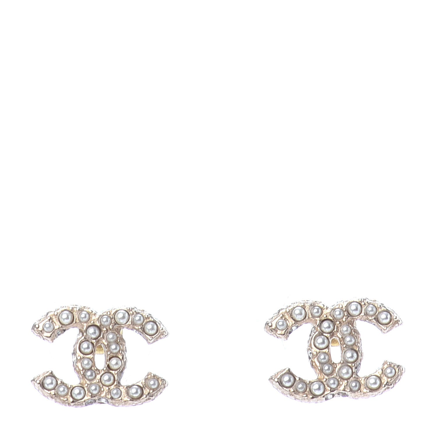 Chanel Pearl Crystal CC Earrings Light Gold 1 of 4