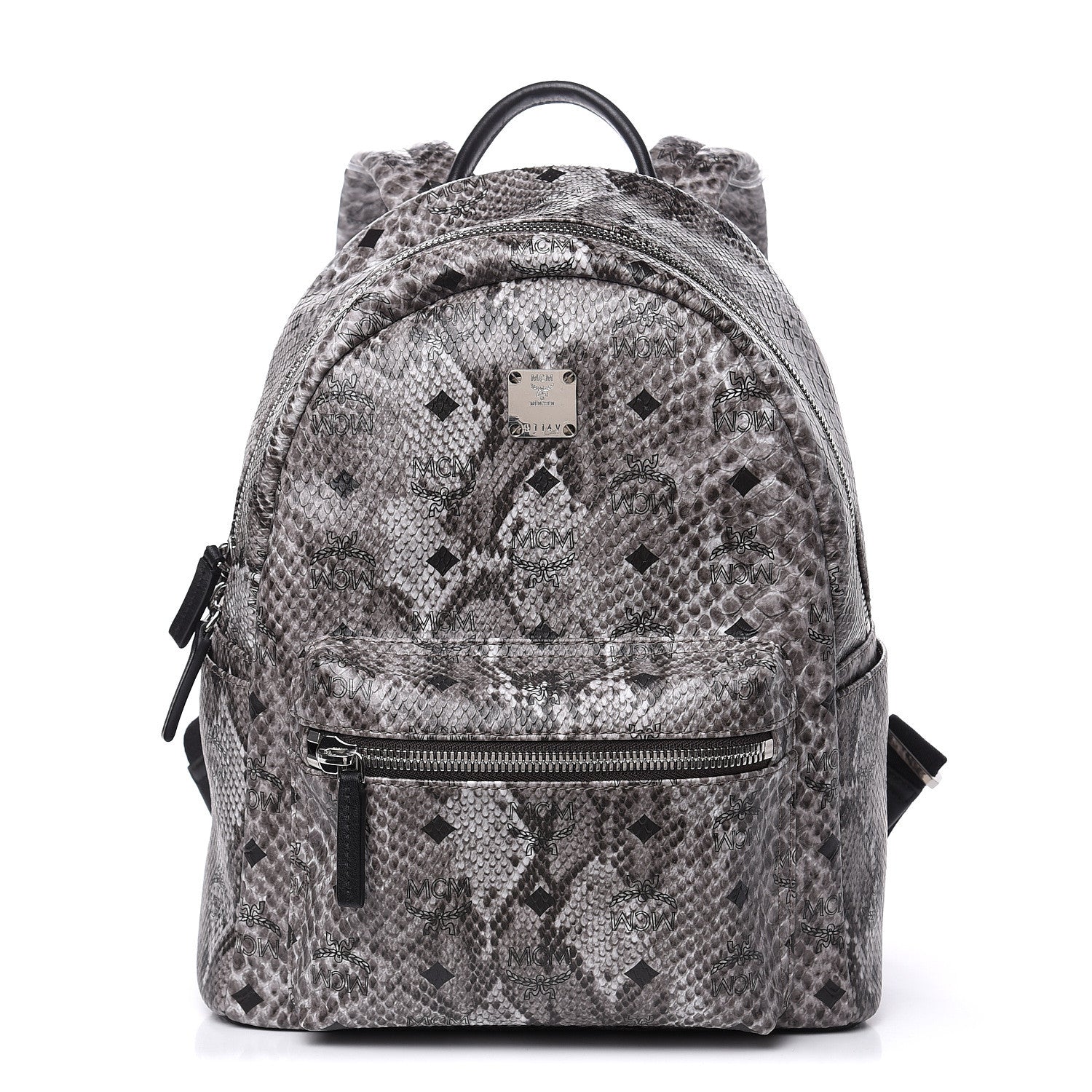 MCM Visetos Snakeskin Printed Small Stark Backpack Light Grey 1 of 9