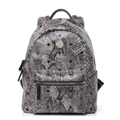 MCM Visetos Snakeskin Printed Small Stark Backpack Light Grey 1 of 9