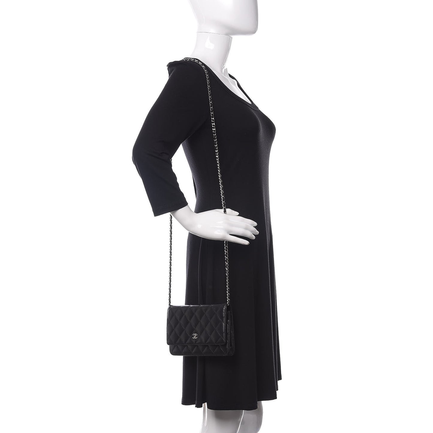 Lambskin Quilted Wallet On Chain WOC Black