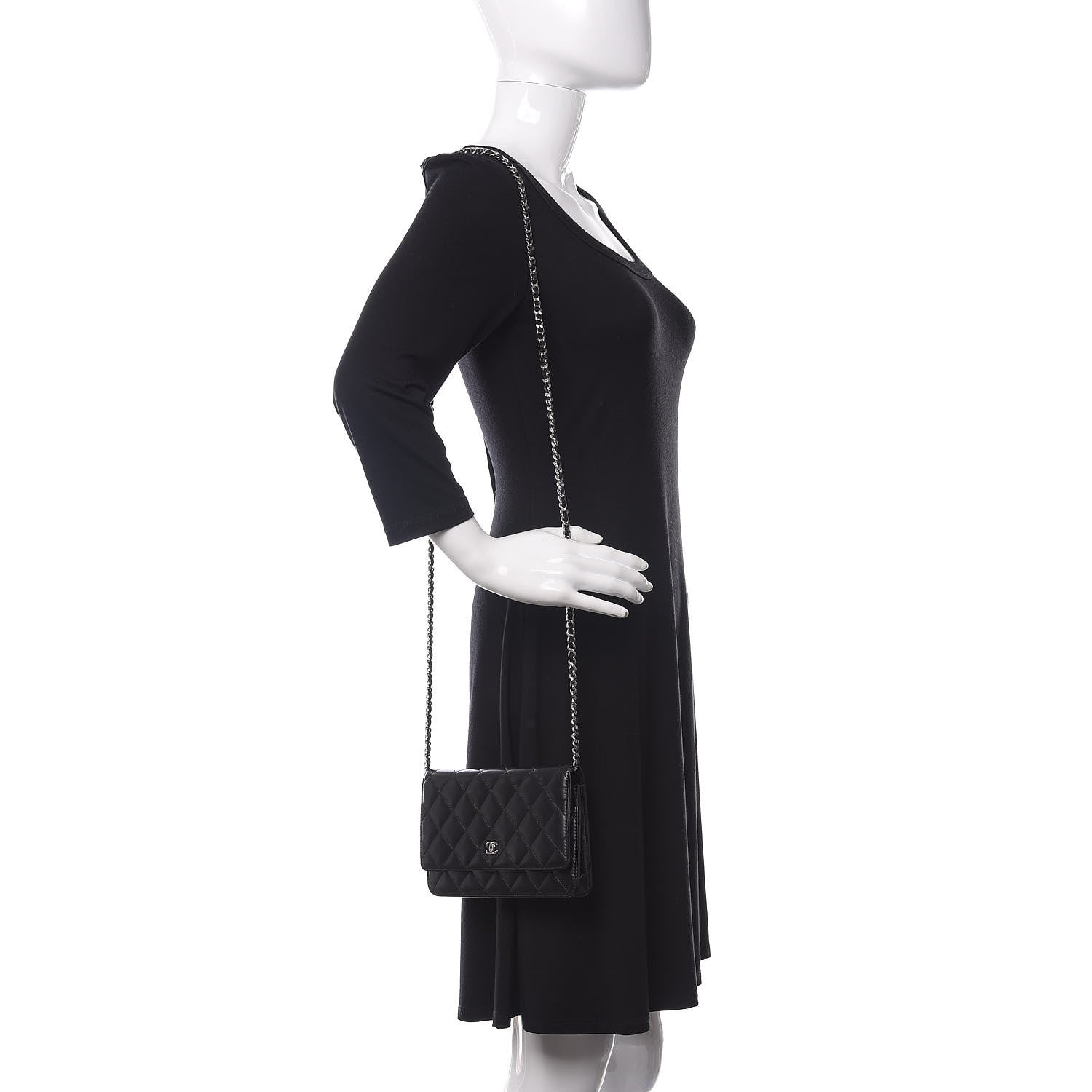 Chanel Lambskin Quilted Wallet On Chain WOC Black 2 of 12