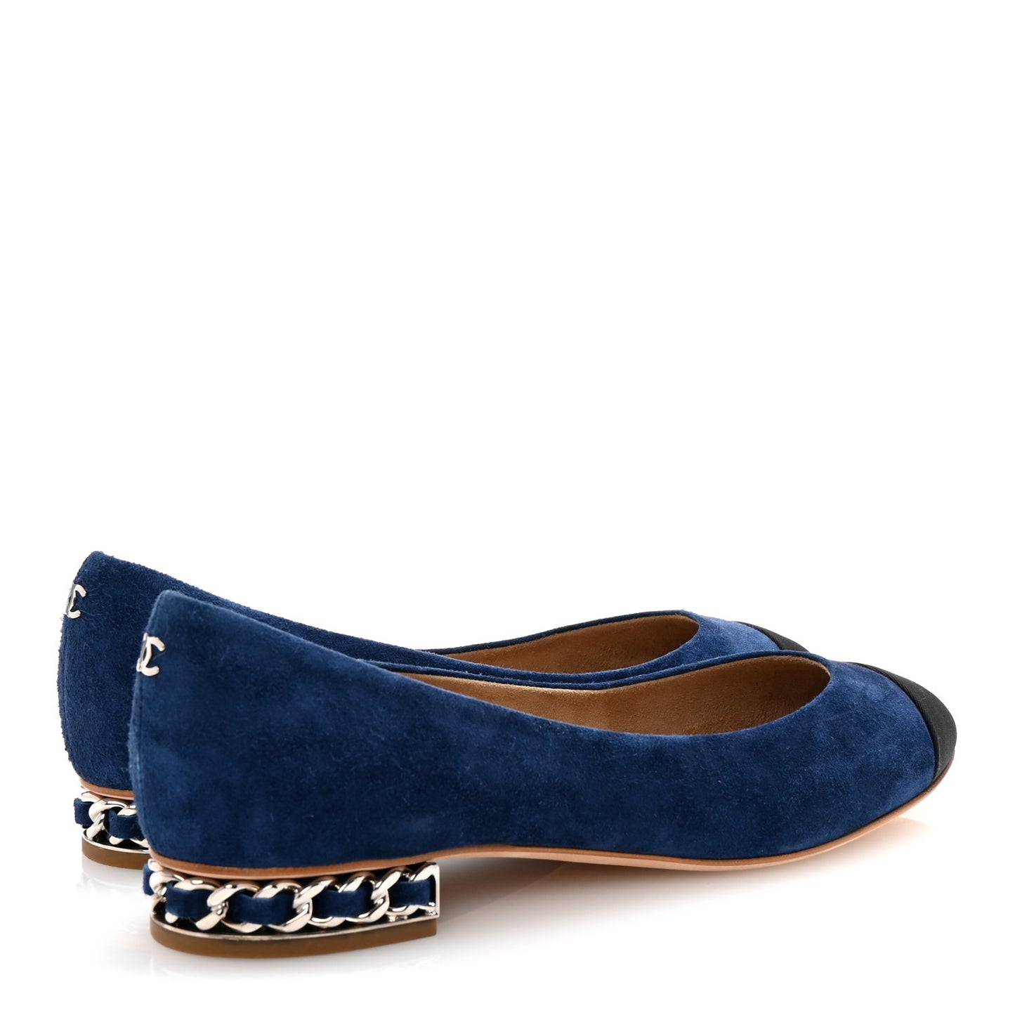 Suede Cap Toe CC Chain Ballerina Flats 40 Blue Black