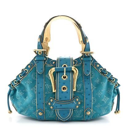Louis Vuitton Monogram Suede Ostrich Theda GM Turquoise 1 of 10