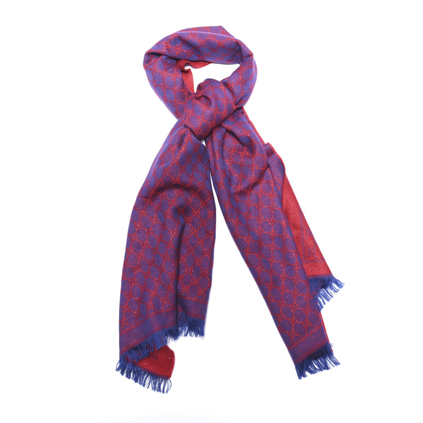Wool GG Monogram Reversible New Sten Fringe Scarf Dark Purple Red