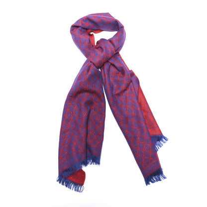 Gucci Wool GG Monogram Reversible New Sten Fringe Scarf Dark Purple Red 1 of 4