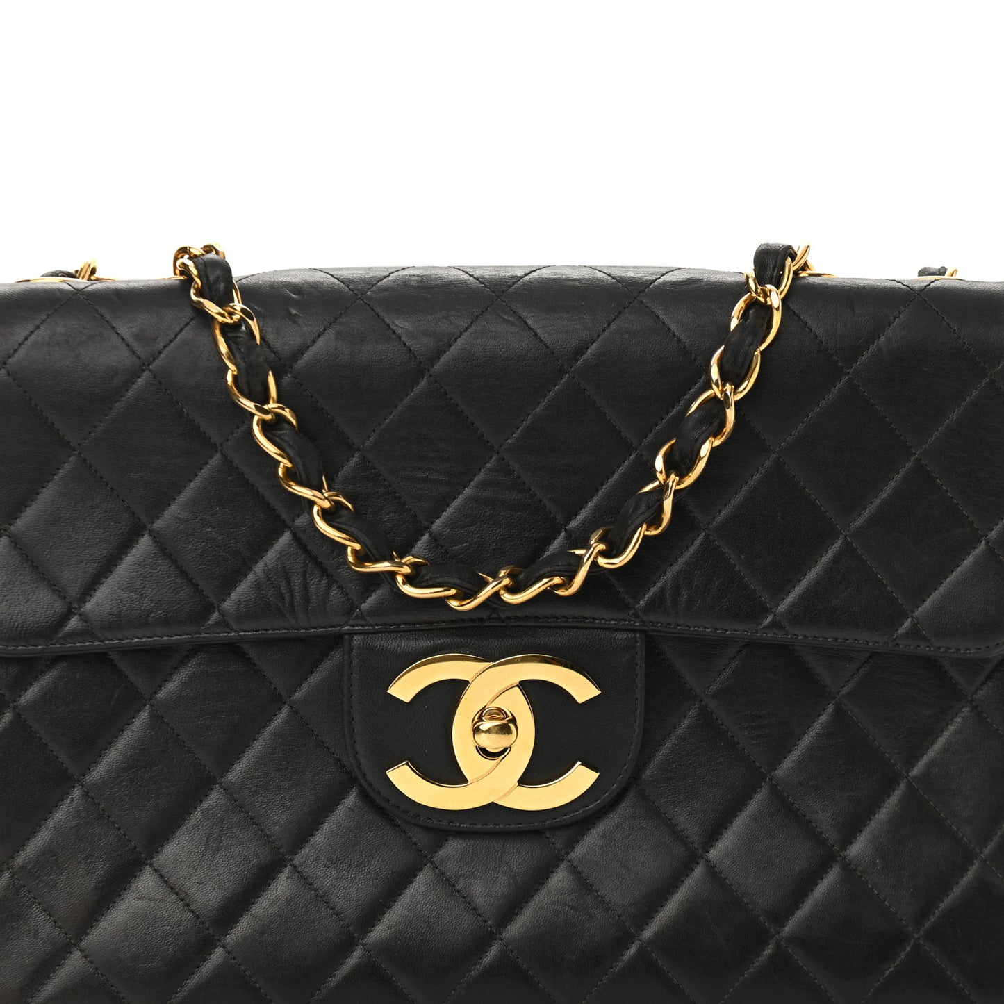 Lambskin Quilted XL Jumbo Single Flap Black