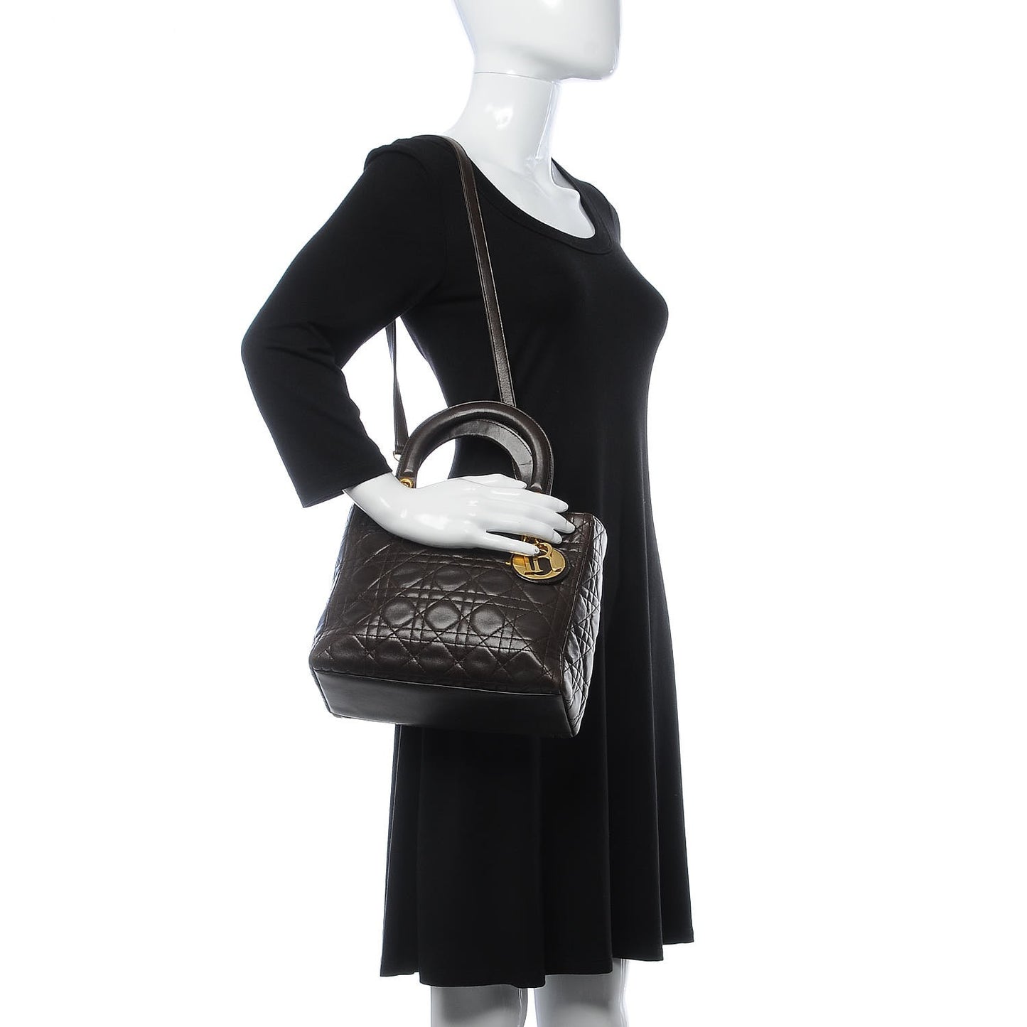 Lambskin Cannage Medium Lady Dior Dark Brown