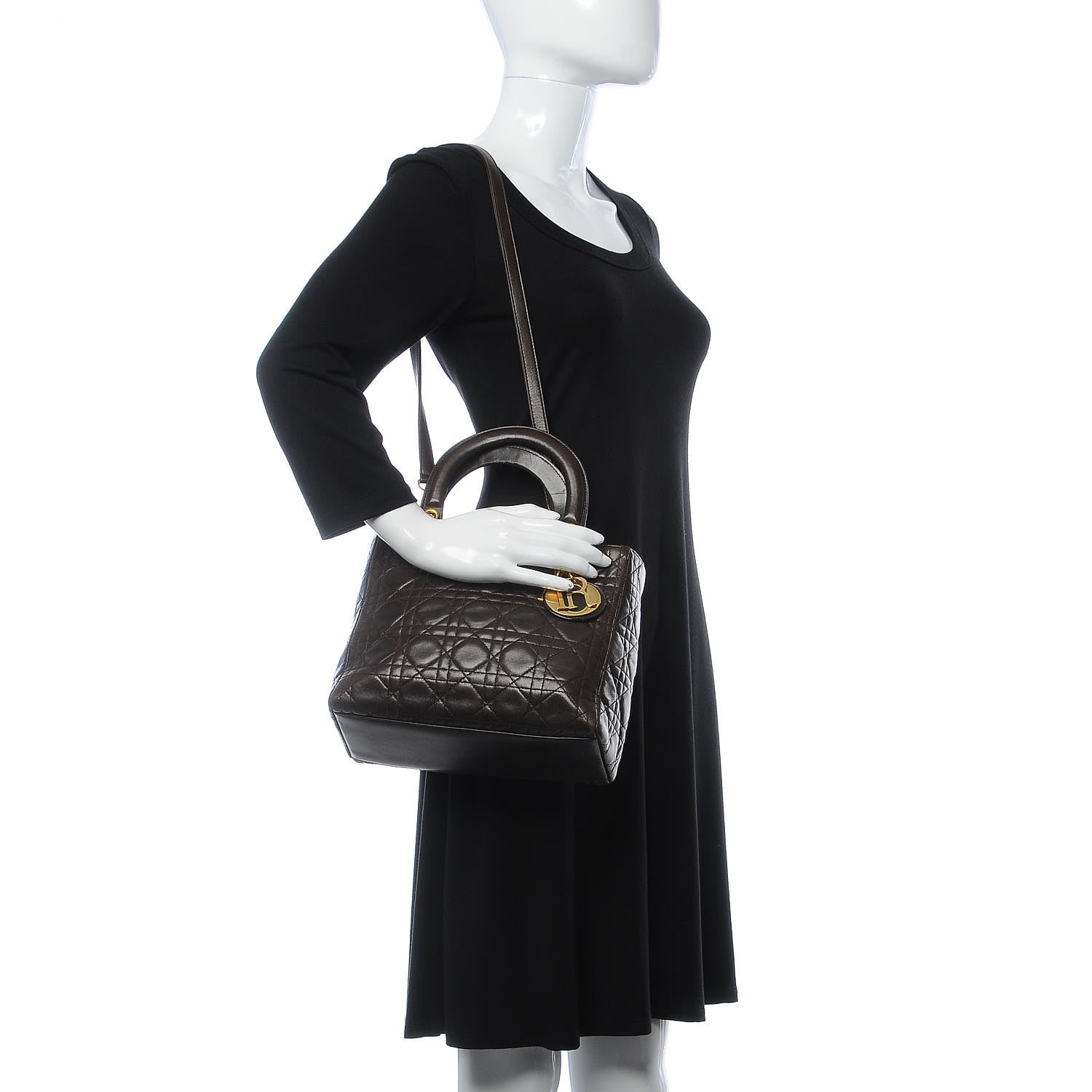 Christian Dior Lambskin Cannage Medium Lady Dior Dark Brown 2 of 8