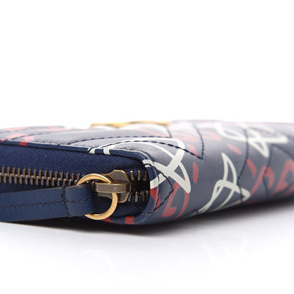 Gucci Calfskin Matelasse GucciGhost GG Marmont Zip Around Wallet Blue Agata Hibiscus Red 8 of 11