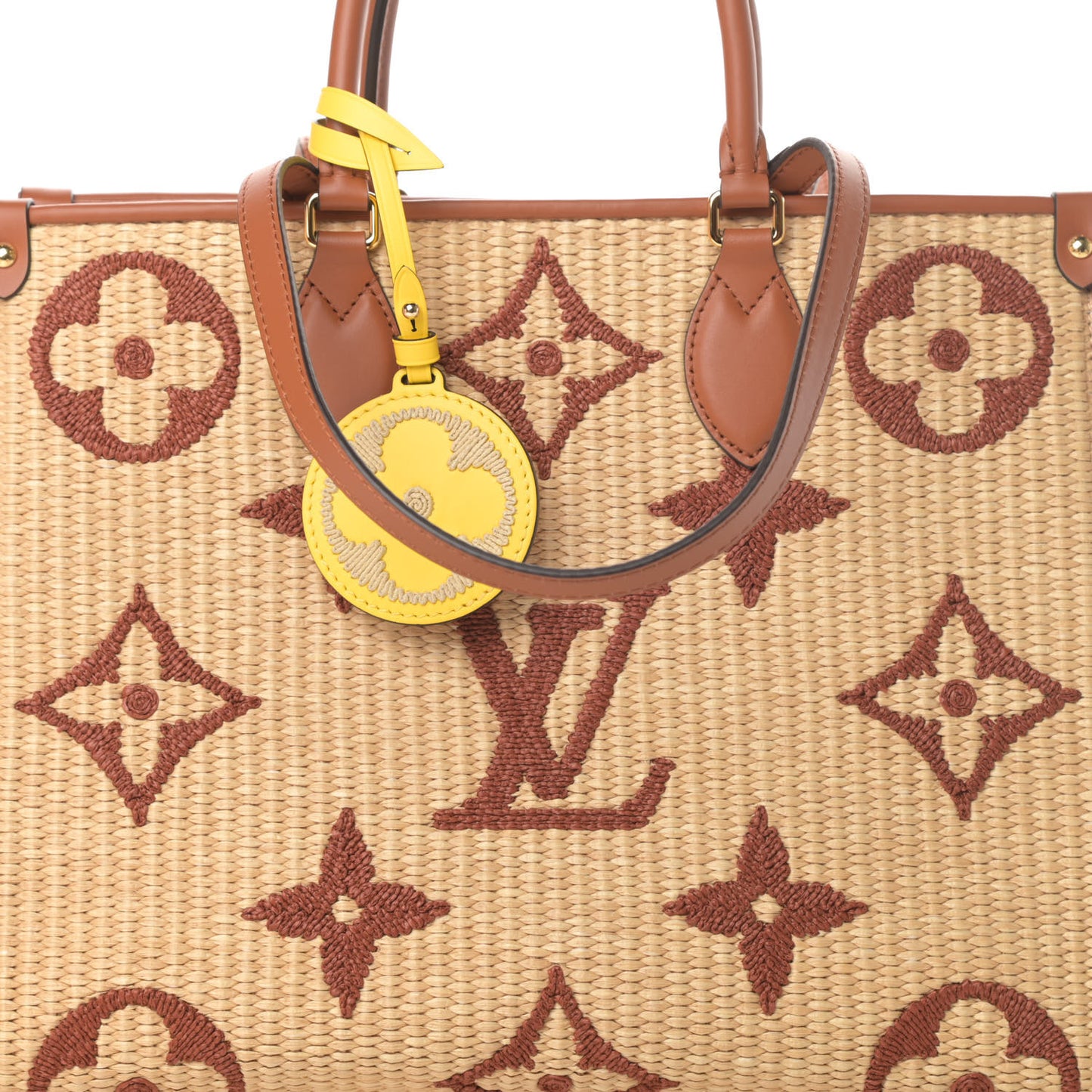 Raffia Calfskin Monogram Giant Onthego MM Tan