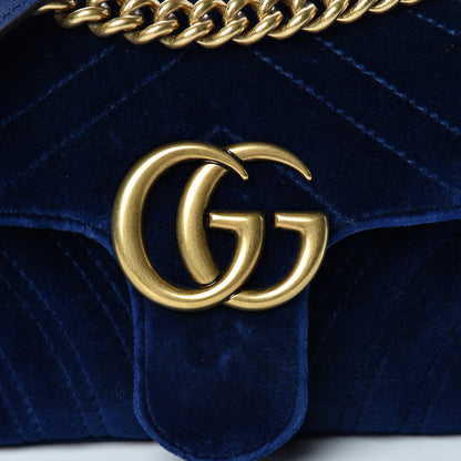 Gucci Velvet Matelasse Mini GG Marmont Shoulder Bag Cobalt Blue 8 of 14