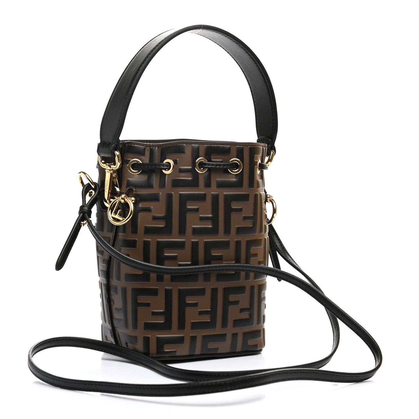Vitello Liberty F is Fendi Bi-Color FF 1974 Embossed Mini Mon Tresor Bucket Bag Maya Black