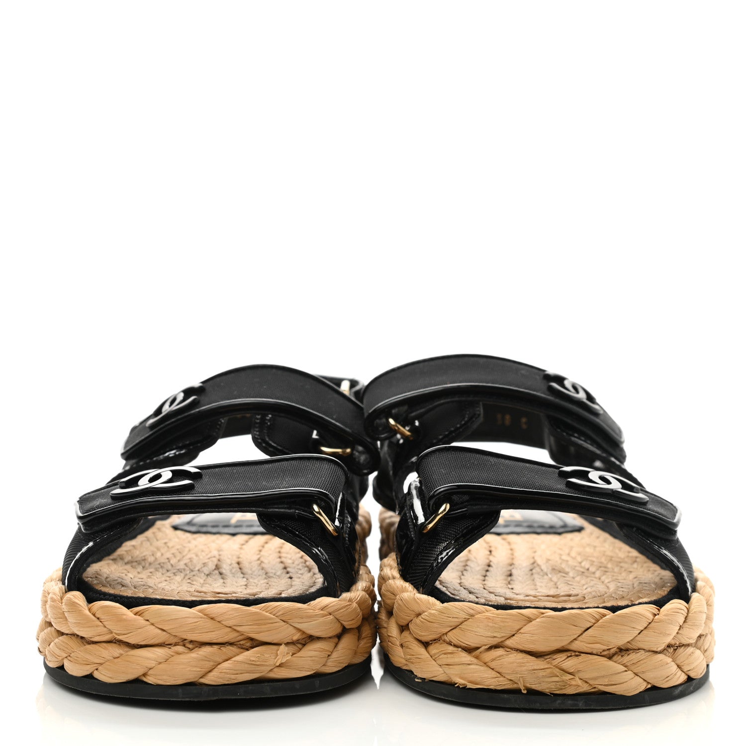 Chanel Mesh Patent Calfskin Velcro Dad Sandals 38 Black 2 of 9
