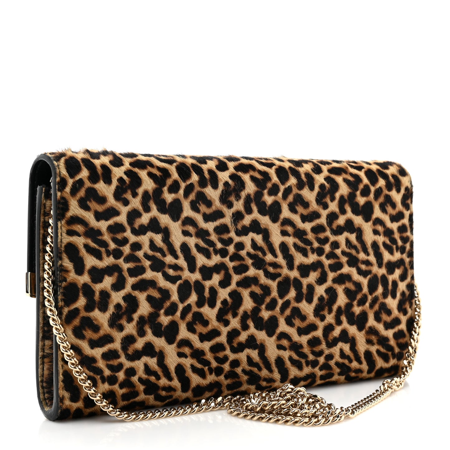 Calf Hair Leopard Print Chain Clutch