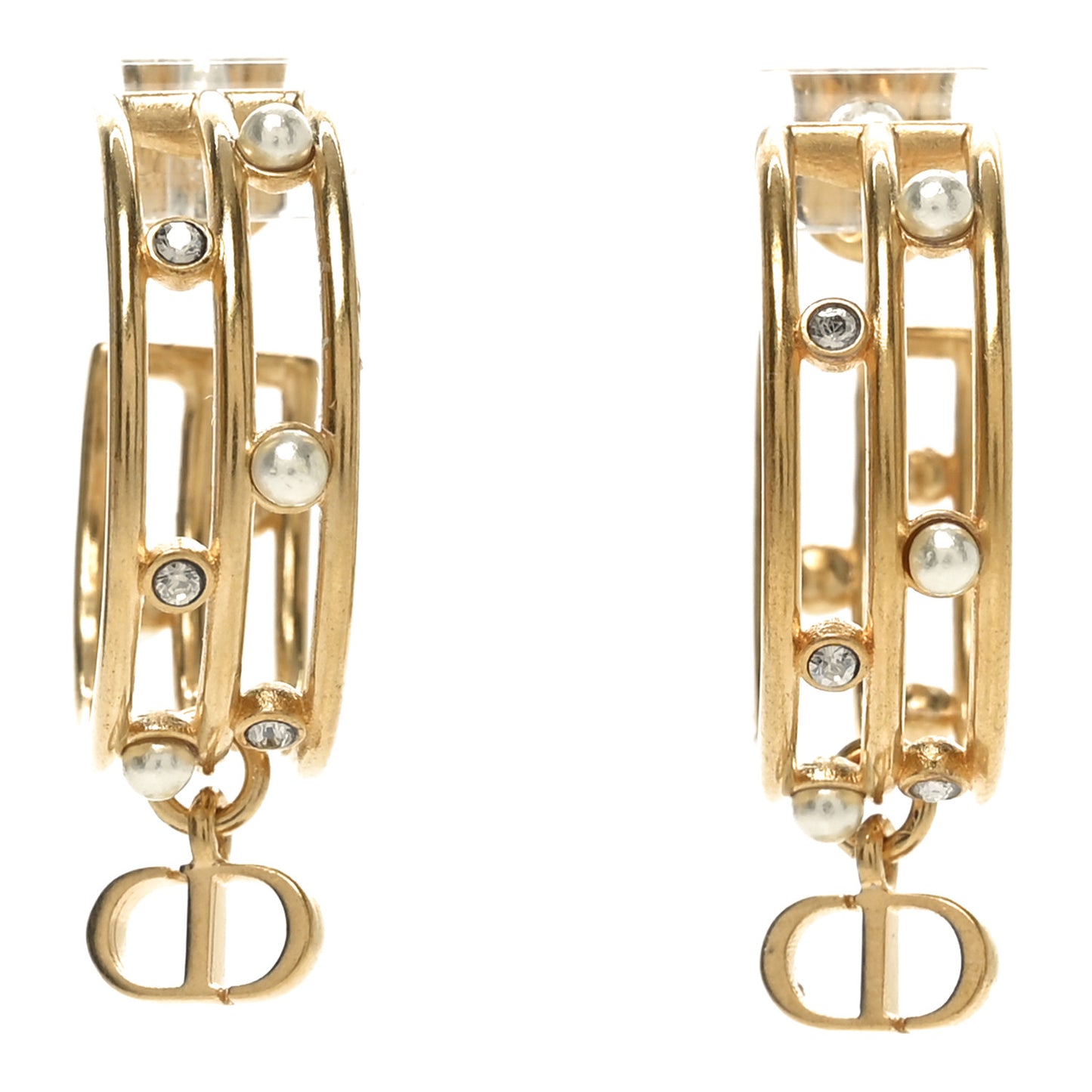 Pearl Crystal D-Backstage Hoop Earrings Gold