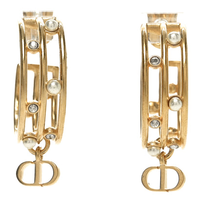Christian Dior Pearl Crystal D-Backstage Hoop Earrings Gold 1 of 5