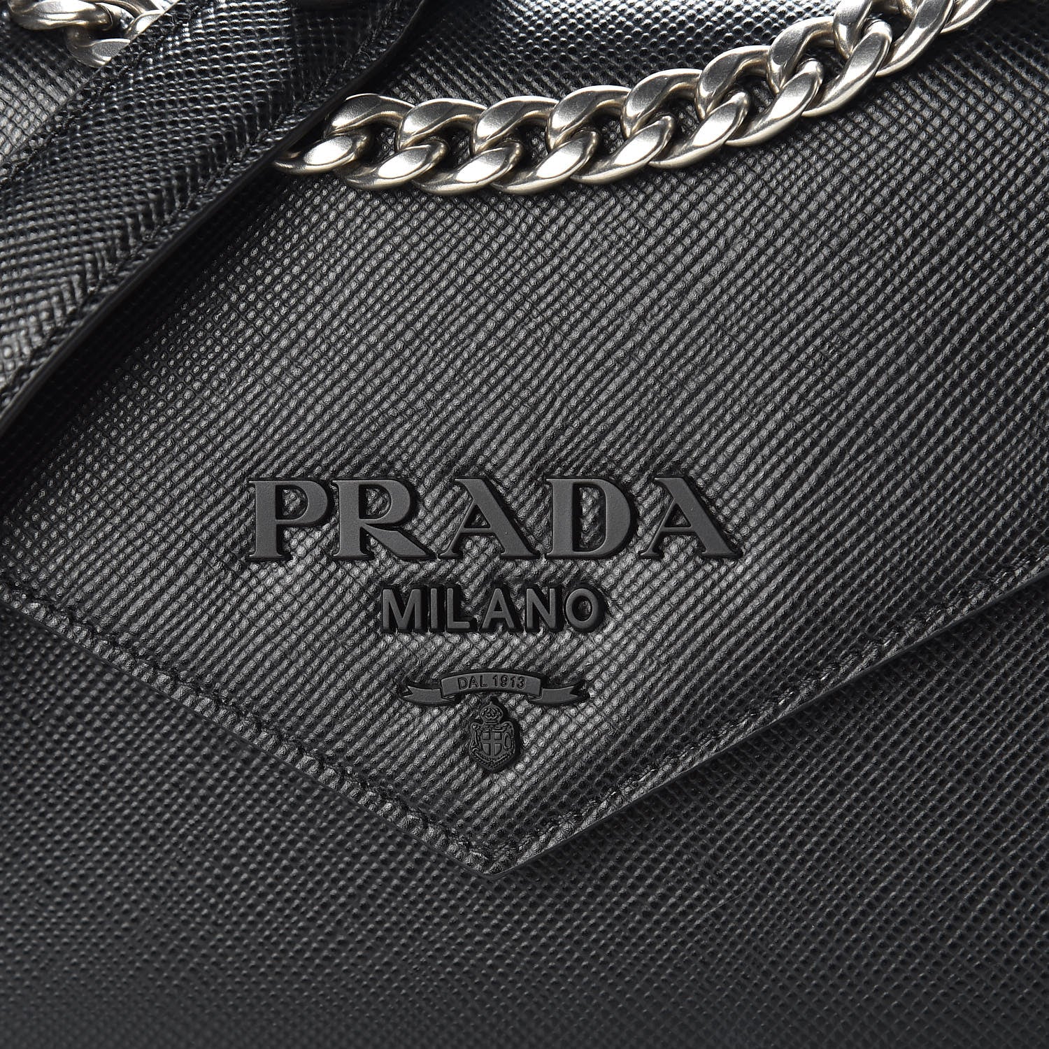 Prada Saffiano Cuir Calfskin Monochrome Envelope Flap Chain Shoulder Bag Black 10 of 11