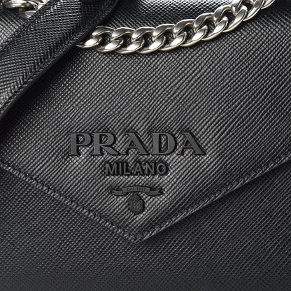 Prada Saffiano Cuir Calfskin Monochrome Envelope Flap Chain Shoulder Bag Black 10 of 11