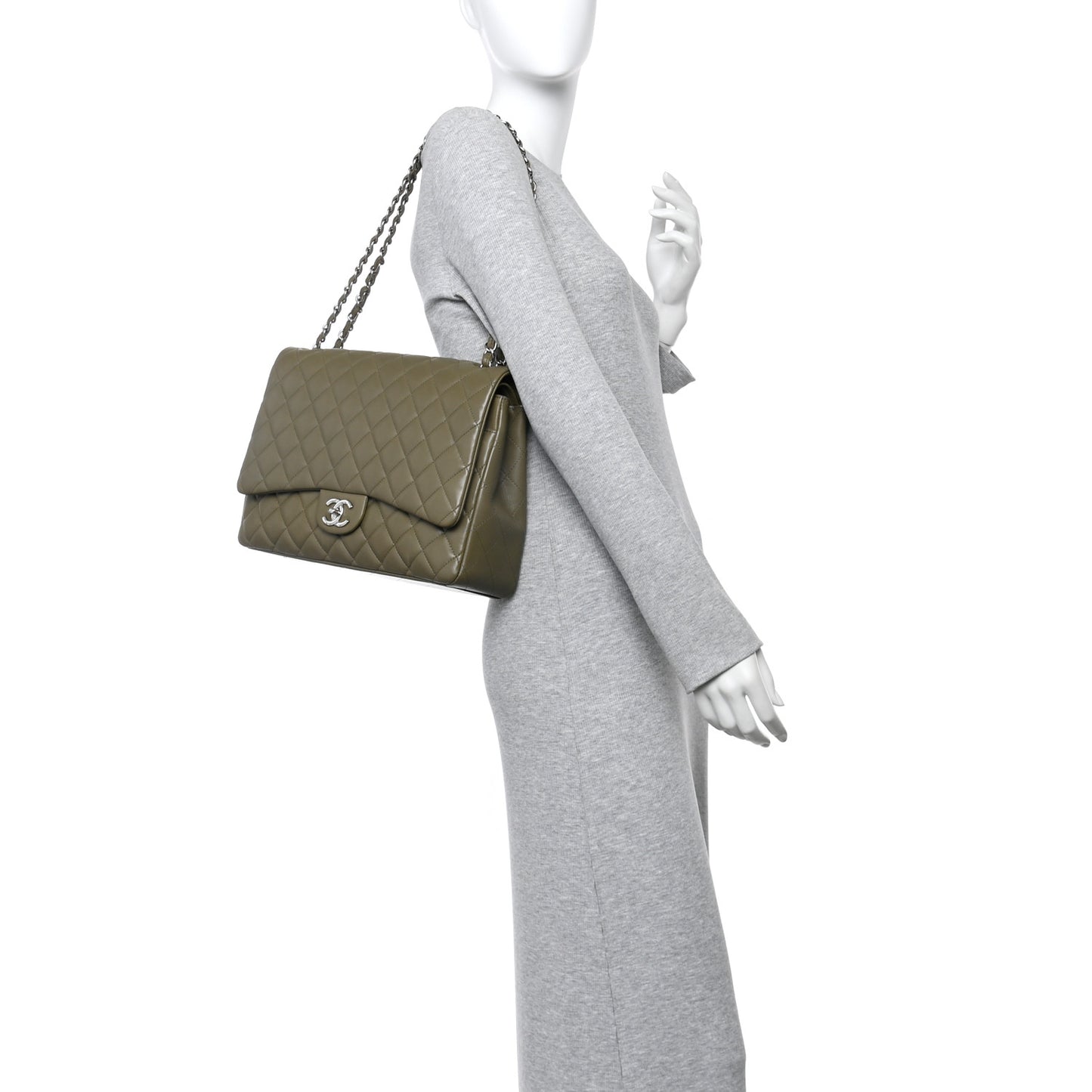 Lambskin Quilted Maxi Double Flap Green