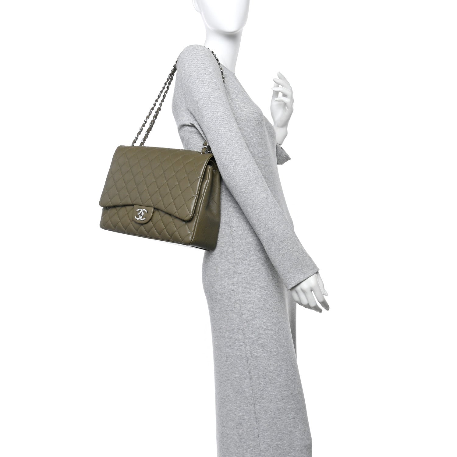 Chanel Lambskin Quilted Maxi Double Flap Green 2 of 10