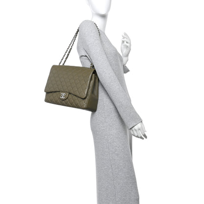 Chanel Lambskin Quilted Maxi Double Flap Green 2 of 10
