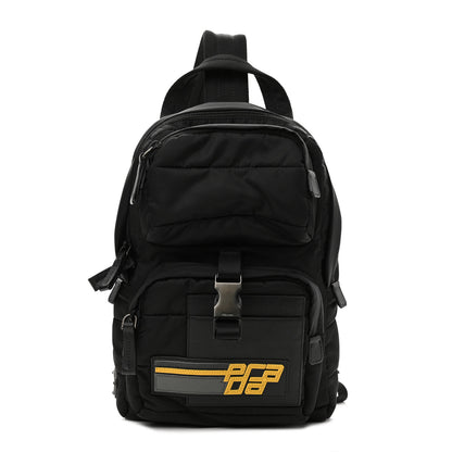 Prada Nylon Saffiano Racing Logo Backpack Black Yellow 1 of 10