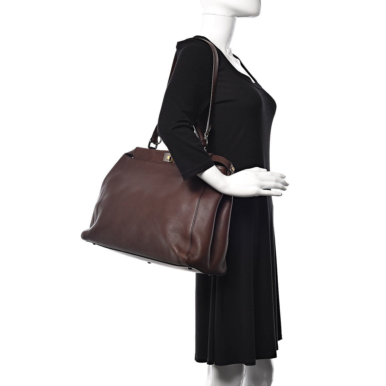Fendi Vitello Zucca Large Peekaboo Iconic Satchel Marrone Tobacco 1 of 11