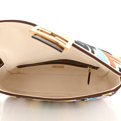 Fendi X SARA COLEMAN Canvas Vitello King Seta FF Fish Eye Embroidered Baguette Grezzo Multicolor Ghianda 5 of 9