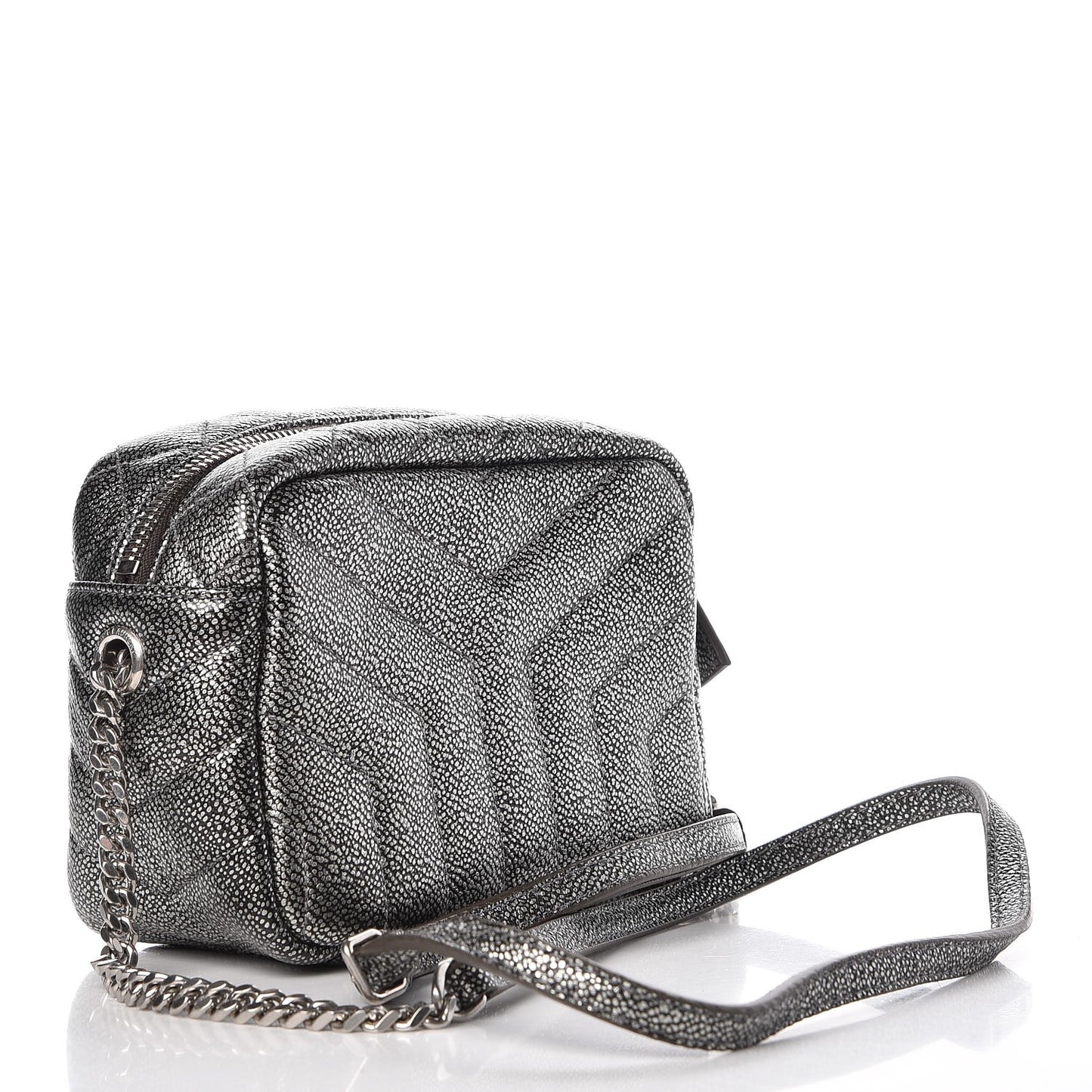 Metallic Grain De Poudre Y Quilted Monogram Mini Loulou Camera Bag Gun Metal