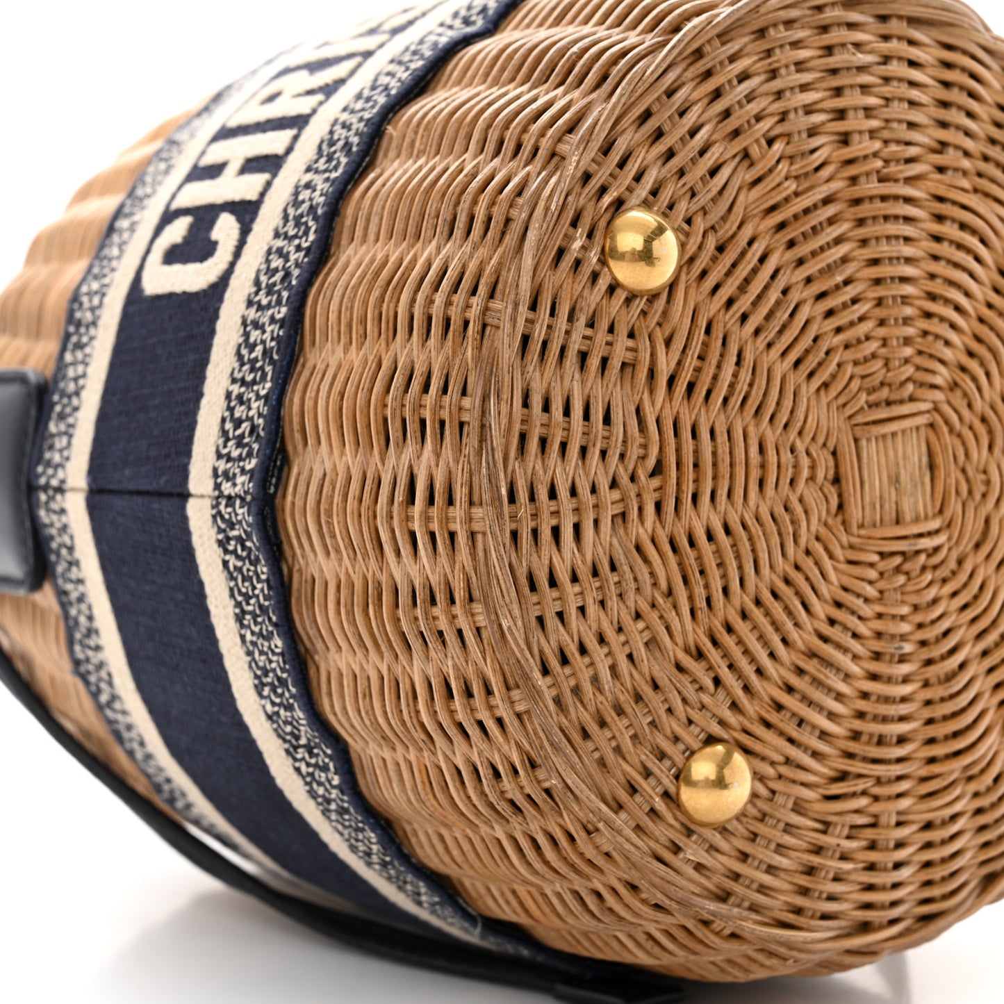 Wicker Oblique Drawstring Bucket Bag Blue