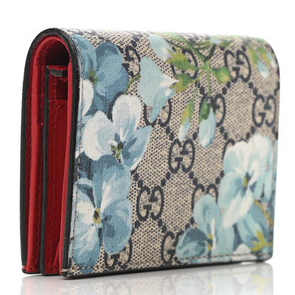 Gucci GG Supreme Monogram Blooms Card Case Wallet Beige Blue Navy Hibiscus Red 3 of 9