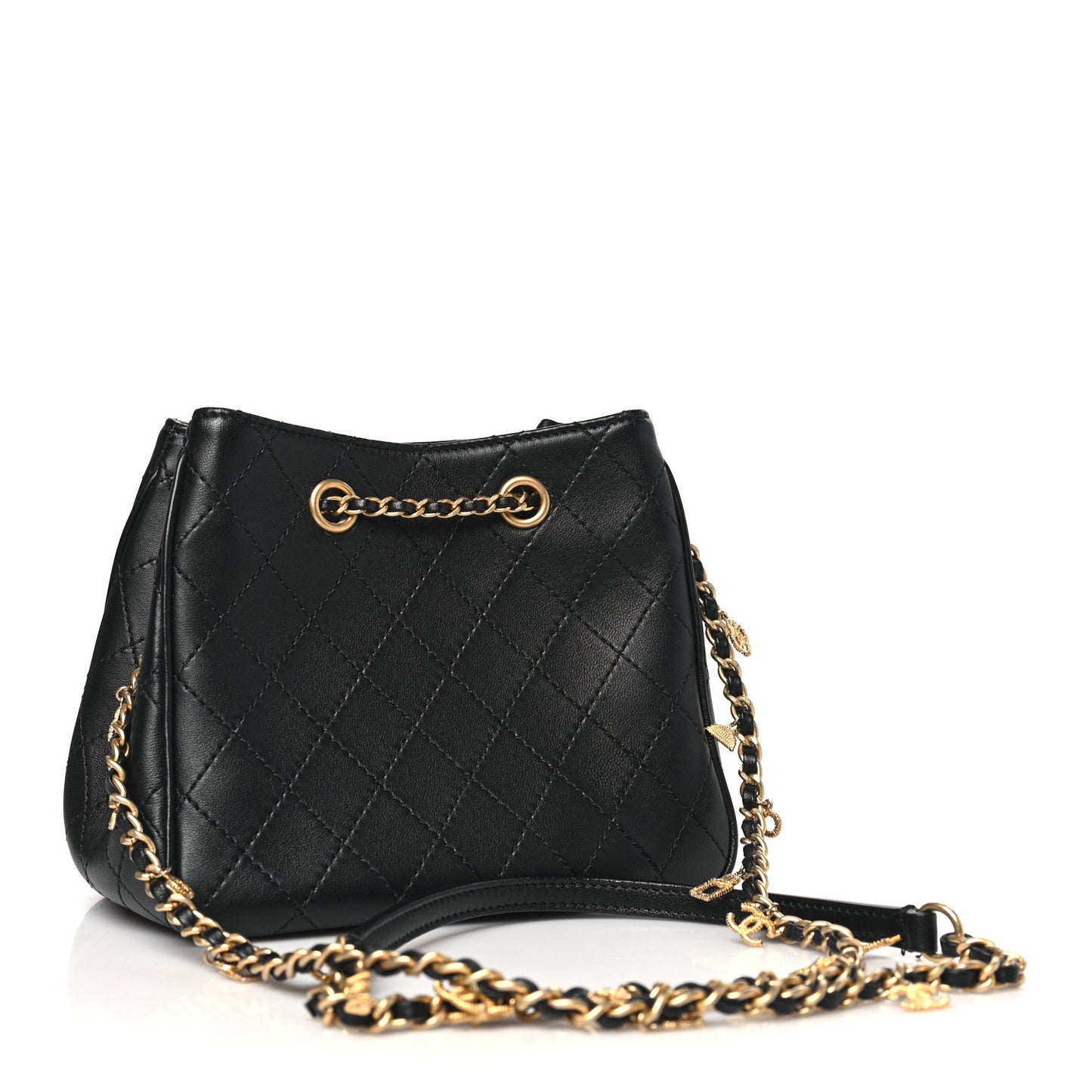 Calfskin Stitched Small Egyptian Amulet Drawstring Bag Black