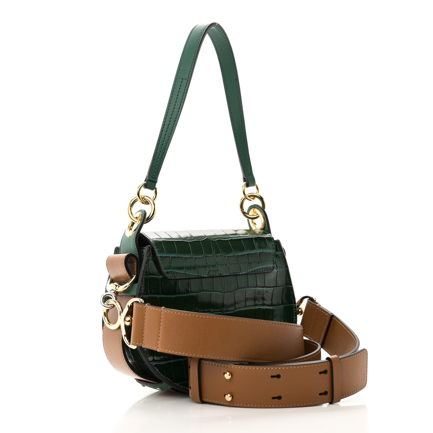 Chloe Calfskin Crocodile Embossed Small Tess Bag Woodsy Green 2 of 9