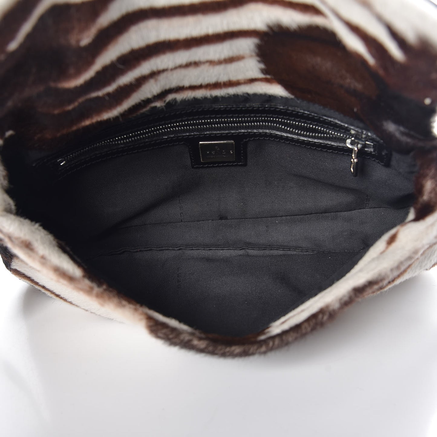 Calf Hair Zebra Print Baguette Brown