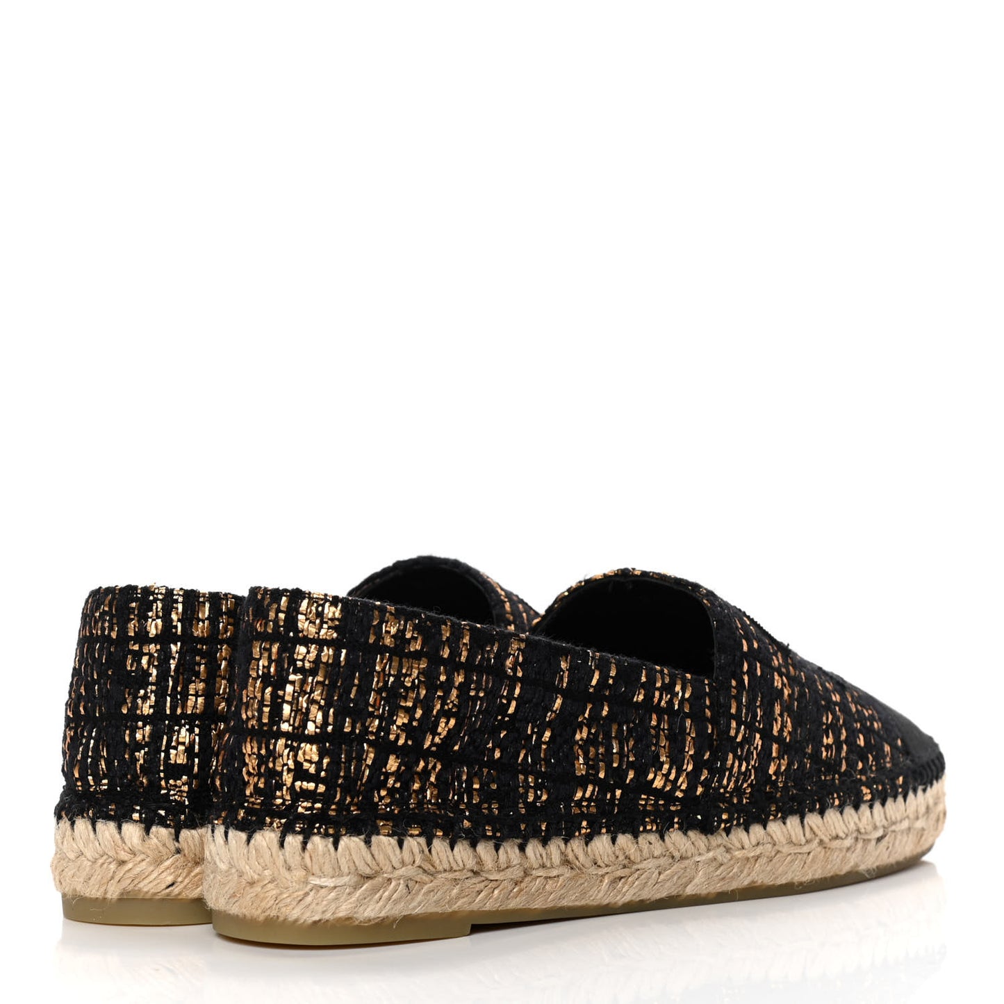 Metallic Tweed Grosgrain CC Espadrilles 39 Black Gold